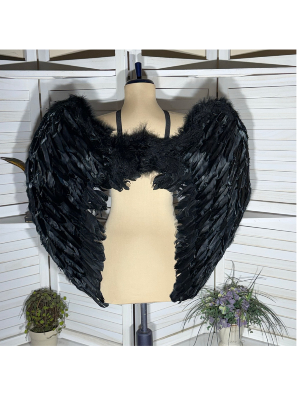 NIB black fallen angel wings natural real looking feathers handcrafted costume